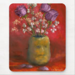 Face Vase with Purple Flowers in Red mousepads