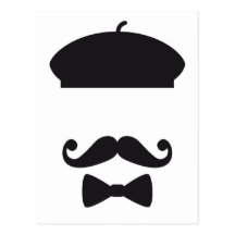 Face with french hat, mustache and tie postcards
