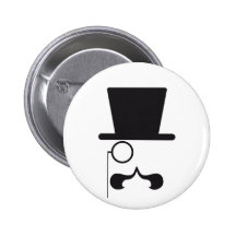 Face with hat, mustache and single eyeglass pinback buttons