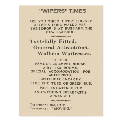 Facsimile Extract from the Wipers Times 1916 Postcard Zazzle