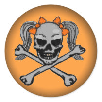 Fade to Black Round Stickers - Ponytail skull