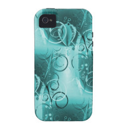 Faded Floral Swirl Teal Turquoise Blue Girly Gifts Case-Mate iPhone 4 Case