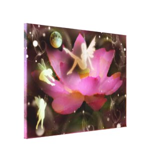 Fairies and Lotus Stretched Canvas Print