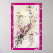 Fairies Playing on Flowers Poster