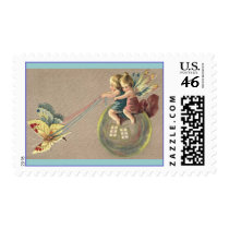 Fairies Riding a Bubble Postage Stamp