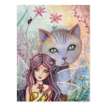Fairy and Cat Postcard Mini Print by Molly