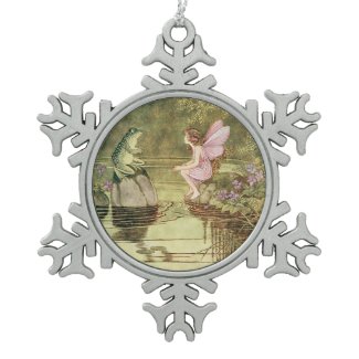 Fairy and Frog Vintage Image Snowflake Ornament