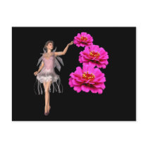 Fairy And Pink Zinnia Flower Postcard by SmilinEyesTreasures Fairy And Pink Zinnia Flower Postcard