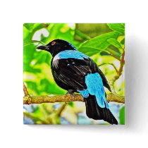Fairy Bluebird Photo Painting Pinback Button