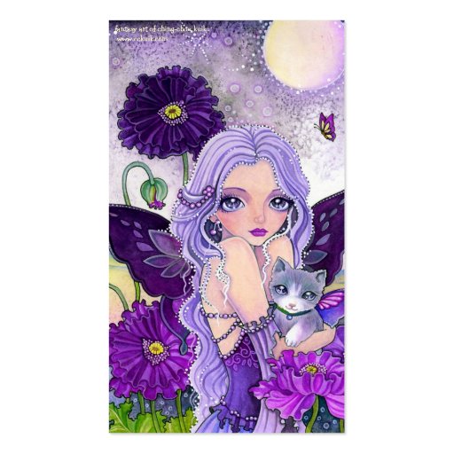 Fairy  & Cat "Poppy Night Adventure" Business Card (back side)