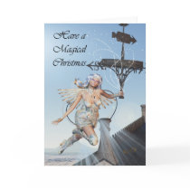 Fairy christmas scene, fairy holding weather vane cards by moonlake Fairy christmas scene, fairy holding weather vane cards
