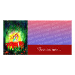 FAIRY DREAMING ON THE RED FLOWER green yellow Photo Card