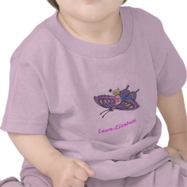 Fairy in Pink Flying on Butterfly Tee Shirts