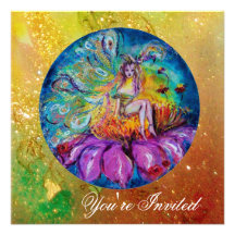 FAIRY IN THE NIGHT pink green blue yellow sparkles Personalized Announcements