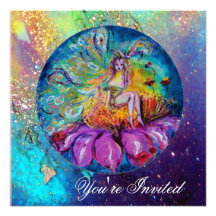 FAIRY IN THE NIGHT ,pink yellow blue  red sparkles Personalized Invite