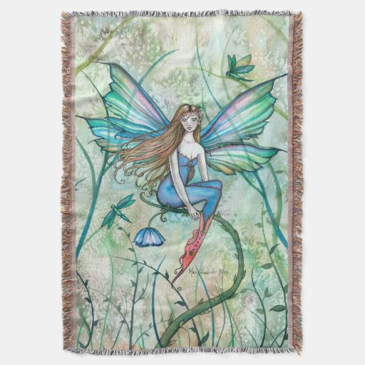 Fairy in the Vines Flower Fairy Fantasy Art Throw Blanket