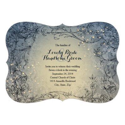 Fairy Lights Whimsy Blue Wedding Invitation Invite