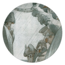 Fairy Mushroom Village Dinner Plates