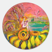 FAIRY OF THE SUNFLOWERS yellow pink black Stickers