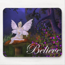 Fairy on a Mushroom Design 3 - Believe Mousepad by mrssocolov4 Fairy on a Mushroom Design 3 - Believe Mousepad