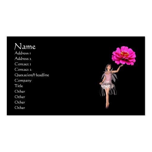 Fairy Pink Zinnia Flower Fantasy Business Card (front side)