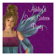 Fairy Princess Purple Teal Sweet 16 Party Custom Announcement