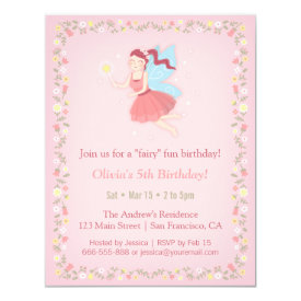 Fairy Spring Girls Pink Birthday Party Invitations