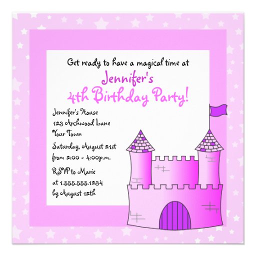 Fairy Tale Castle Themed Child Birthday - Pink Personalized Invitations