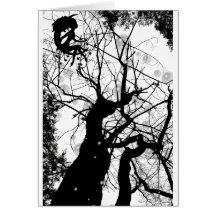 FAIRY WEBBY TREE BUBBLES B&W GREETING CARDS