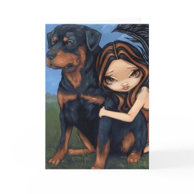 Fairy with a Rottweiler" Greeting Card