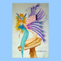 Fairy with feathers on mushroom posters