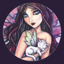 Fairy with White Cat Sticker by Molly Harrison stickers