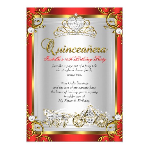 Fairytale Quinceanera 15th Birthday Red Gold Card | Zazzle