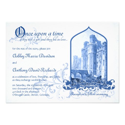 Fairytale Royal Blue Castle Once Upon Wedding Invitations