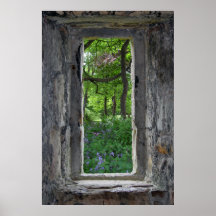 Fairytale Stone Window with View of Flowers Posters