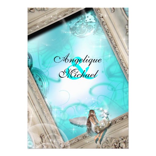 Fairytale wedding aqua blue card