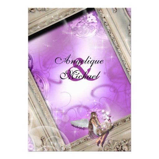Fairytale wedding gold purple cards