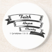 Faith hope and charity Christian design coasters