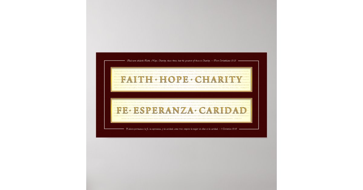 Faith, Hope, Charity in Spanish Poster Zazzle