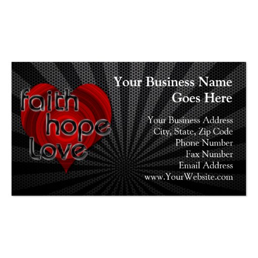 Faith Hope Love Black/Red Heart Business Cards (front side)