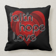 Faith Hope Love Black/Red Heart Throw Pillows