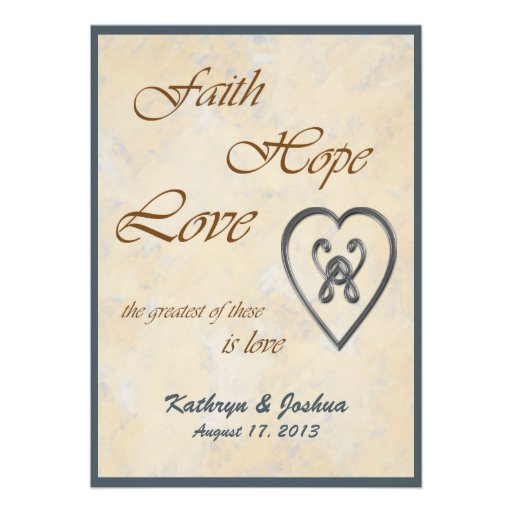 Faith Hope Love Blue Heart Wedding Invitation