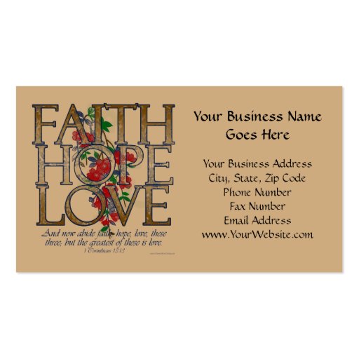 Faith Hope Love, Floral Design With Bible Verse Business Cards (front side)