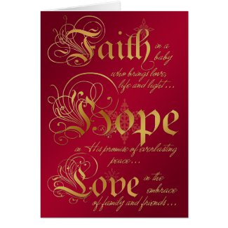 Faith, Hope, Love Red and Gold Christmas Card