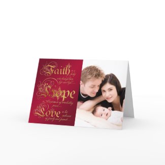 Faith, Hope, Love Red, Gold Photo Christmas Card