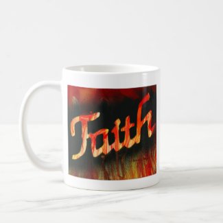 Faith in spray paint with black background & fire mug