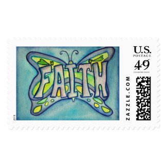 Faith Word Blue Butterfly Custom Postage Stamps