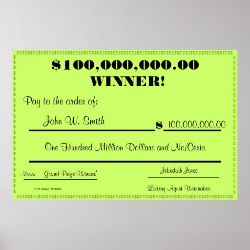 Fake Lottery Check Huge Print Zazzle