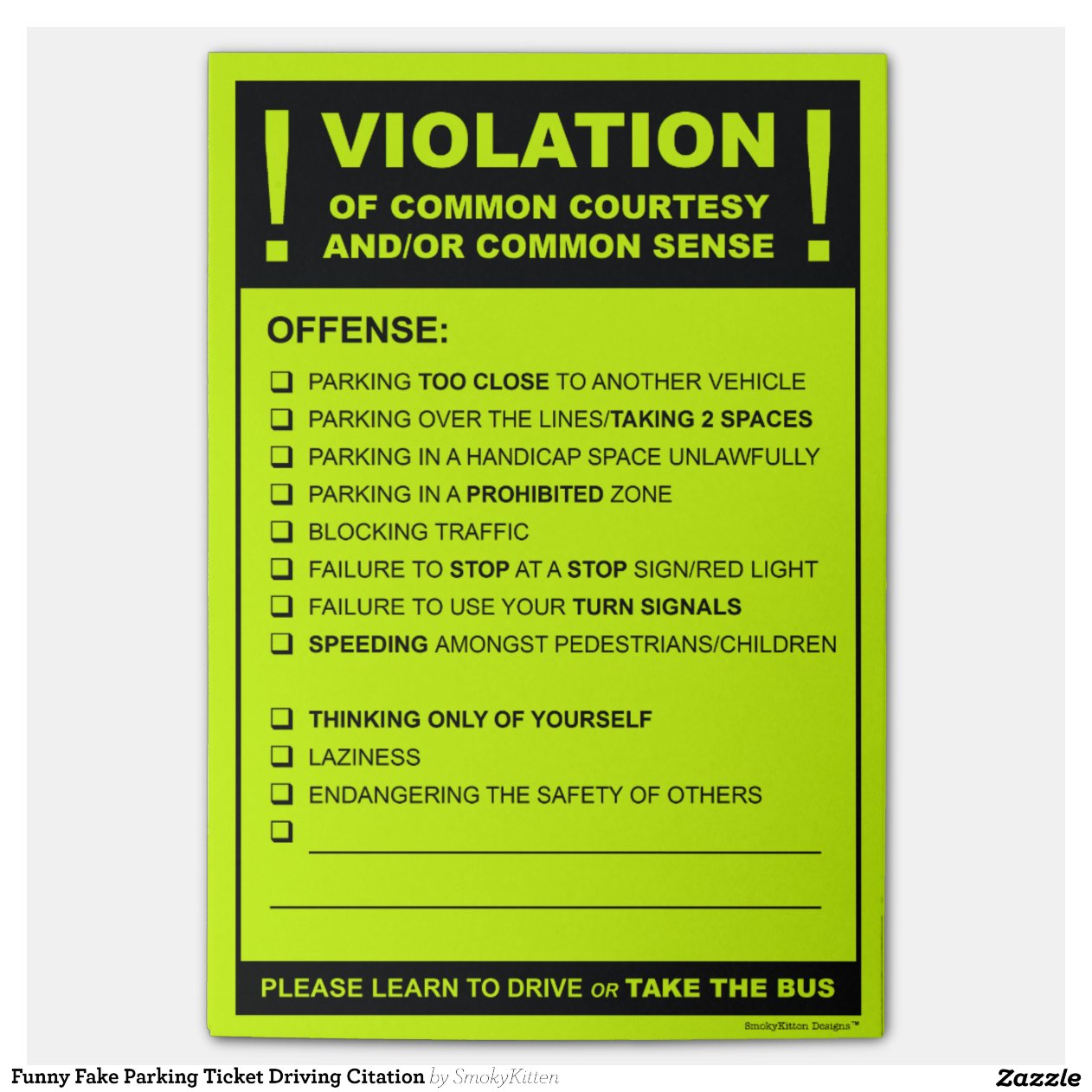 Fake Parking Ticket Driving Citation Post-it® Notes | Zazzle
