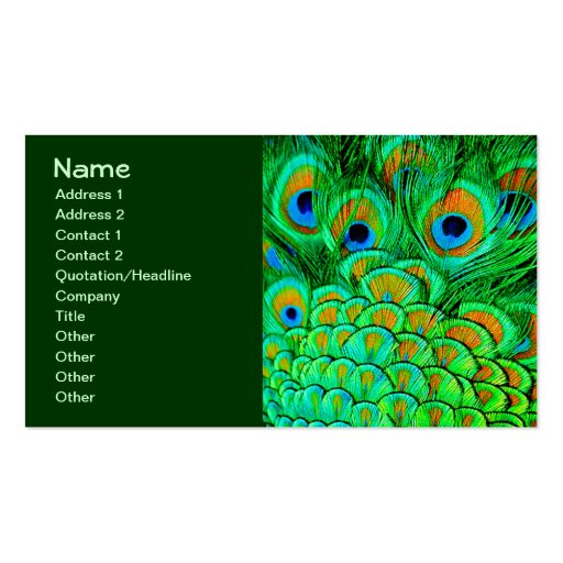 Fake Peacock Feathers Abstract Nature Pattern Business Card Templates (front side)